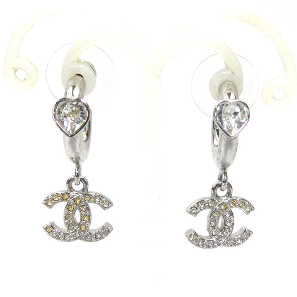 Chanel CHANEL Earrings Metal Rhinestone Silver Women's 56863i